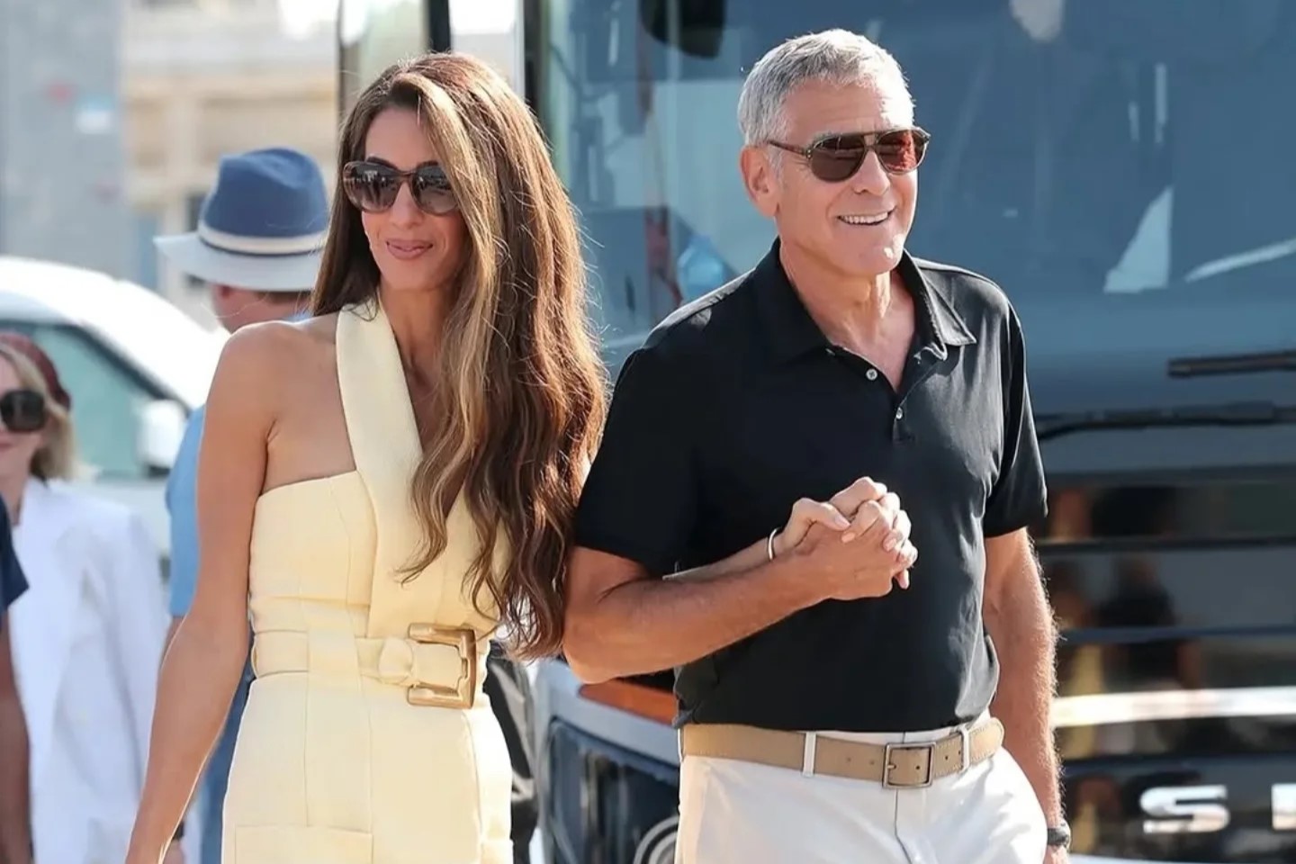 Amal & George Clooney spotted in Venice ahead of the city’s film festival.